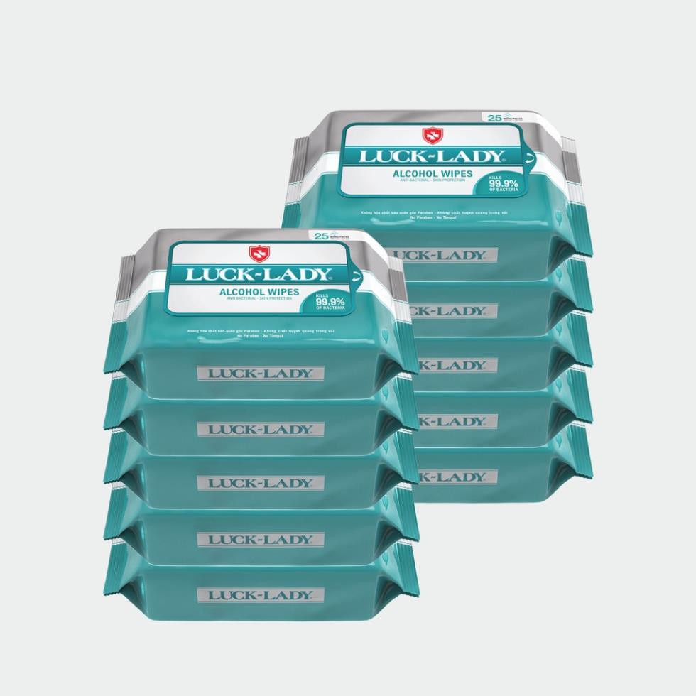 Combo 20 gói khăn ướt Luck Lady cồn (10 tờ/ gói)