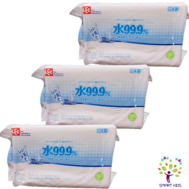 Giấy ướt LEC nước tinh khiết 99,9% E161 80 tờ/gói