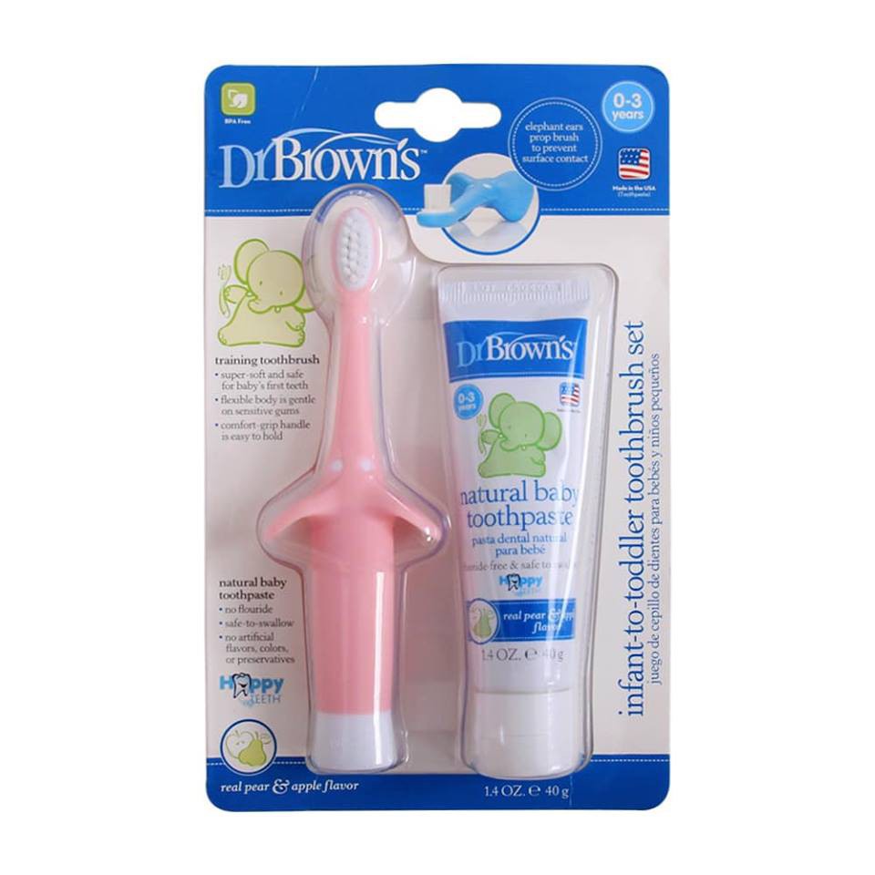 Combo Bàn Chải Đánh Răng & Kem Đánh Răng Vị Táo Cho Trẻ Từ 0-3 Tuổi Dr Brown's