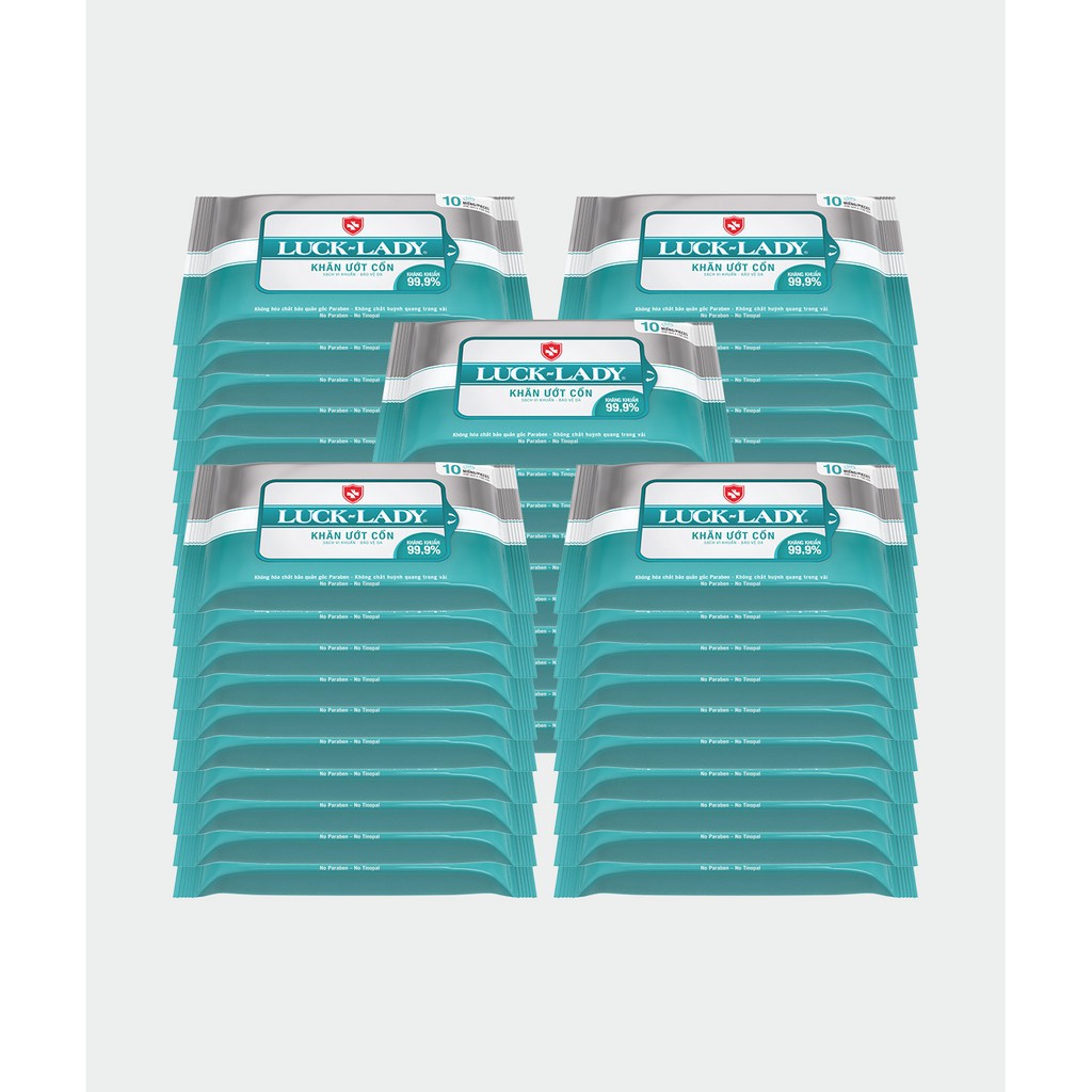 Combo 50 gói khăn ướt Luck Lady Cồn 10 tờ/ gói
