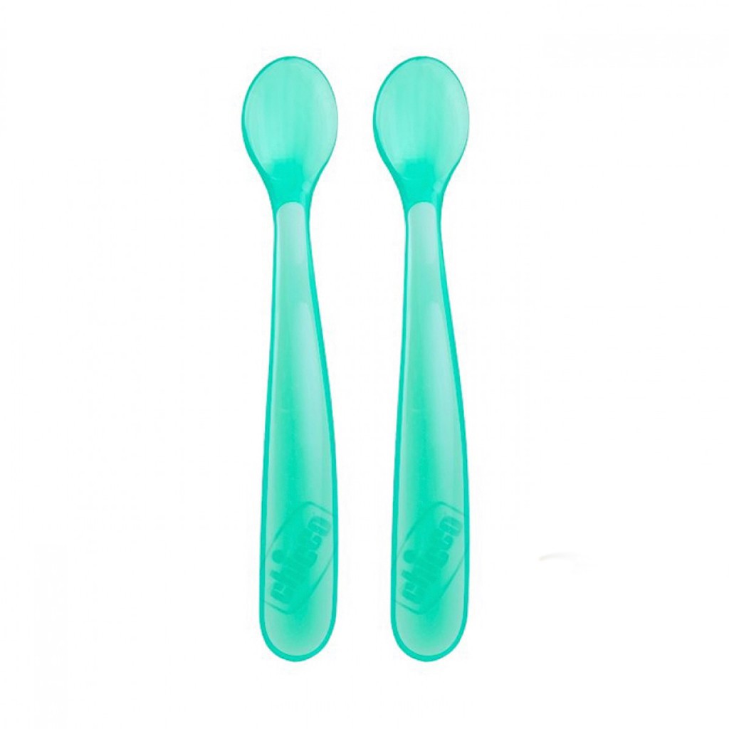 Bộ 2 thìa ăn silicon Hồng/Xanh 6M+ Chicco