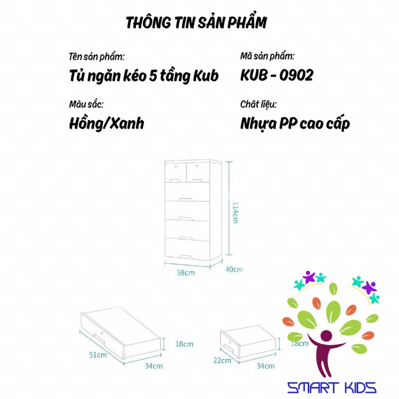 Tủ Nhựa Ngăn Kéo 5 Tầng Kub Mẫu Mới KB-0902
