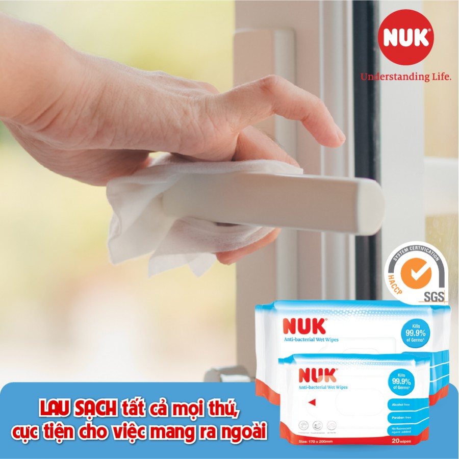 Khăn Ướt Diệt Khuẩn Nuk Không Chứa Cồn 20tờ