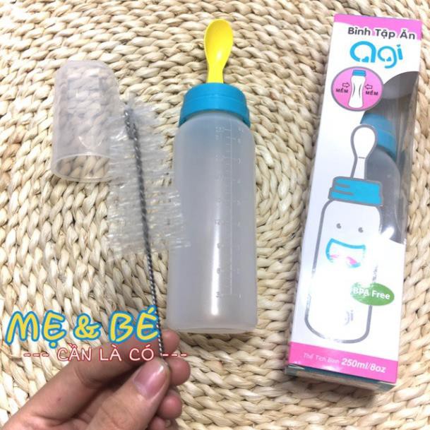 Bình thìa tập ăn dặm Agi 250ml silicon mềm không làm đau miệng bé khi ăn uống