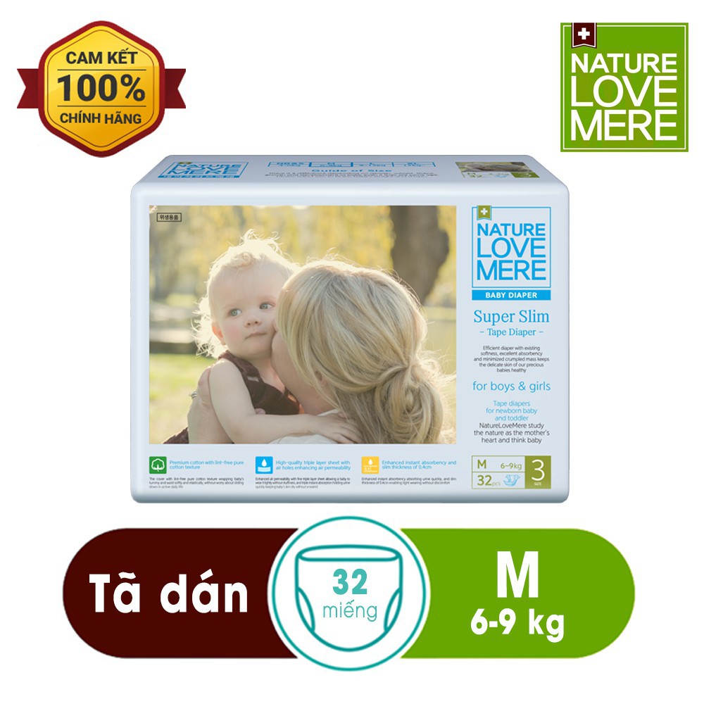 Tã/ Bỉm dán Super Slim Nature Love Mere túi S36/ M32/ L28/ XL24