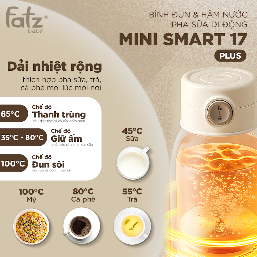 Bình đun Và Hâm Nước Pha Sữa Di động Fatz Baby Mini Smart 17 Plus FB3806BT