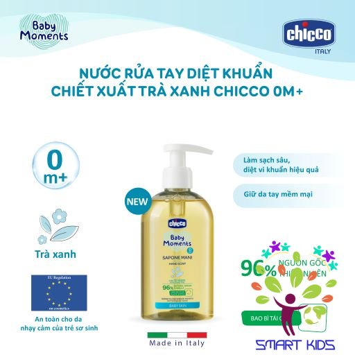 Nước rửa tay diệt khuẩn chiết xuất Trà xanh Chicco 0M+ 250ml