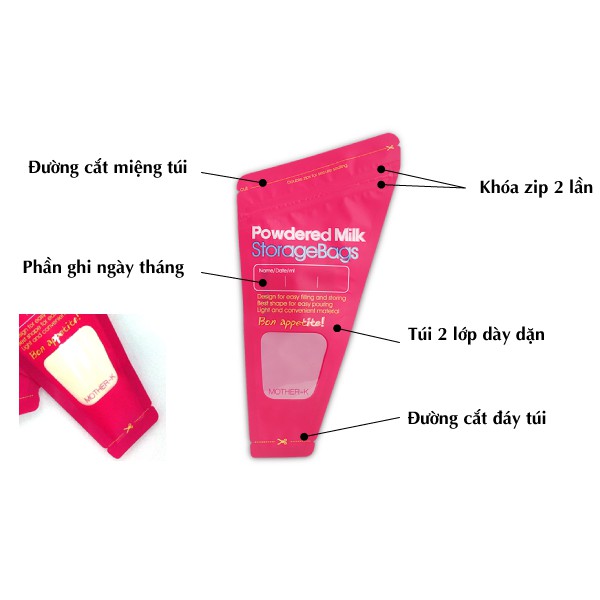 (Chính Hãng) Túi trữ sữa bột Mother-K Hàn Quốc (30c)