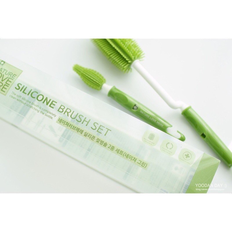 Bộ 2 cọ rửa bình và núm ti Silicone cao cấp NATURE LOVE MERE Hàn Quốc