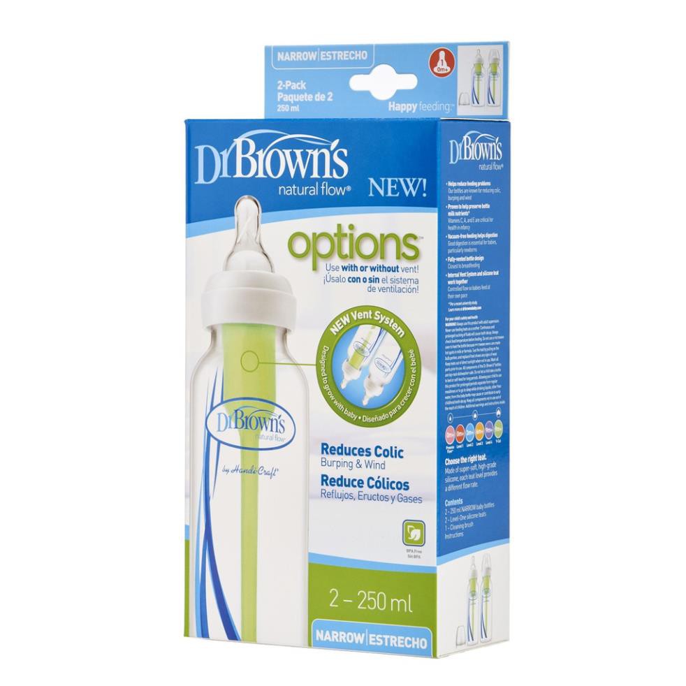 Combo 2 bình sữa cổ thường Dr Brown's 250ml nhựa pp options màu trắng