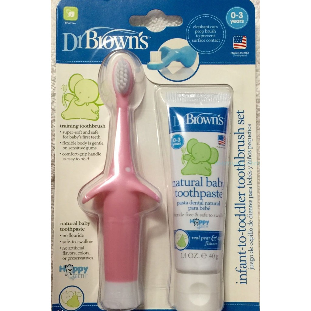 Combo Bàn Chải Đánh Răng & Kem Đánh Răng Vị Táo Cho Trẻ Từ 0-3 Tuổi Dr Brown's