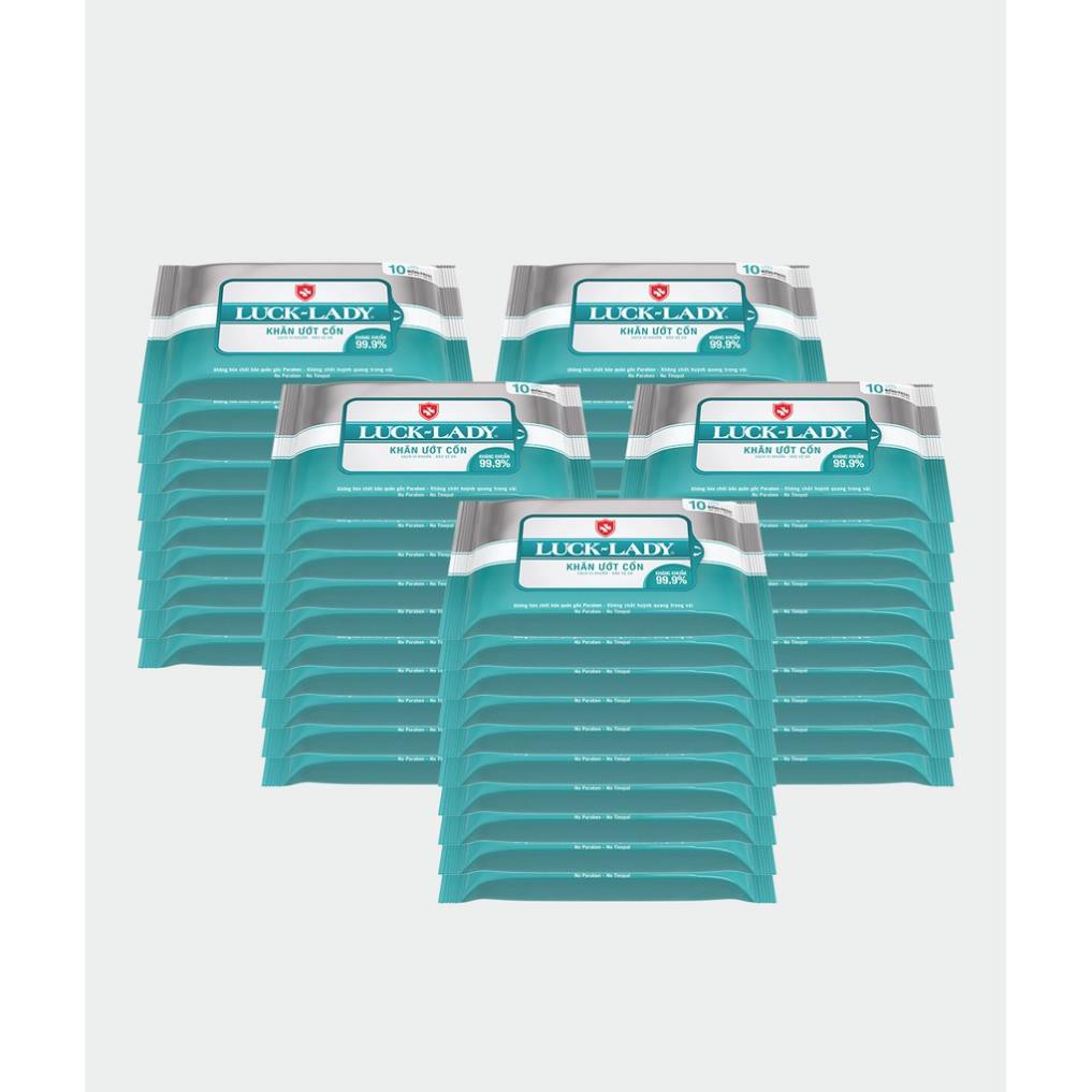 Combo 50 gói khăn ướt Luck Lady Cồn 10 tờ/ gói