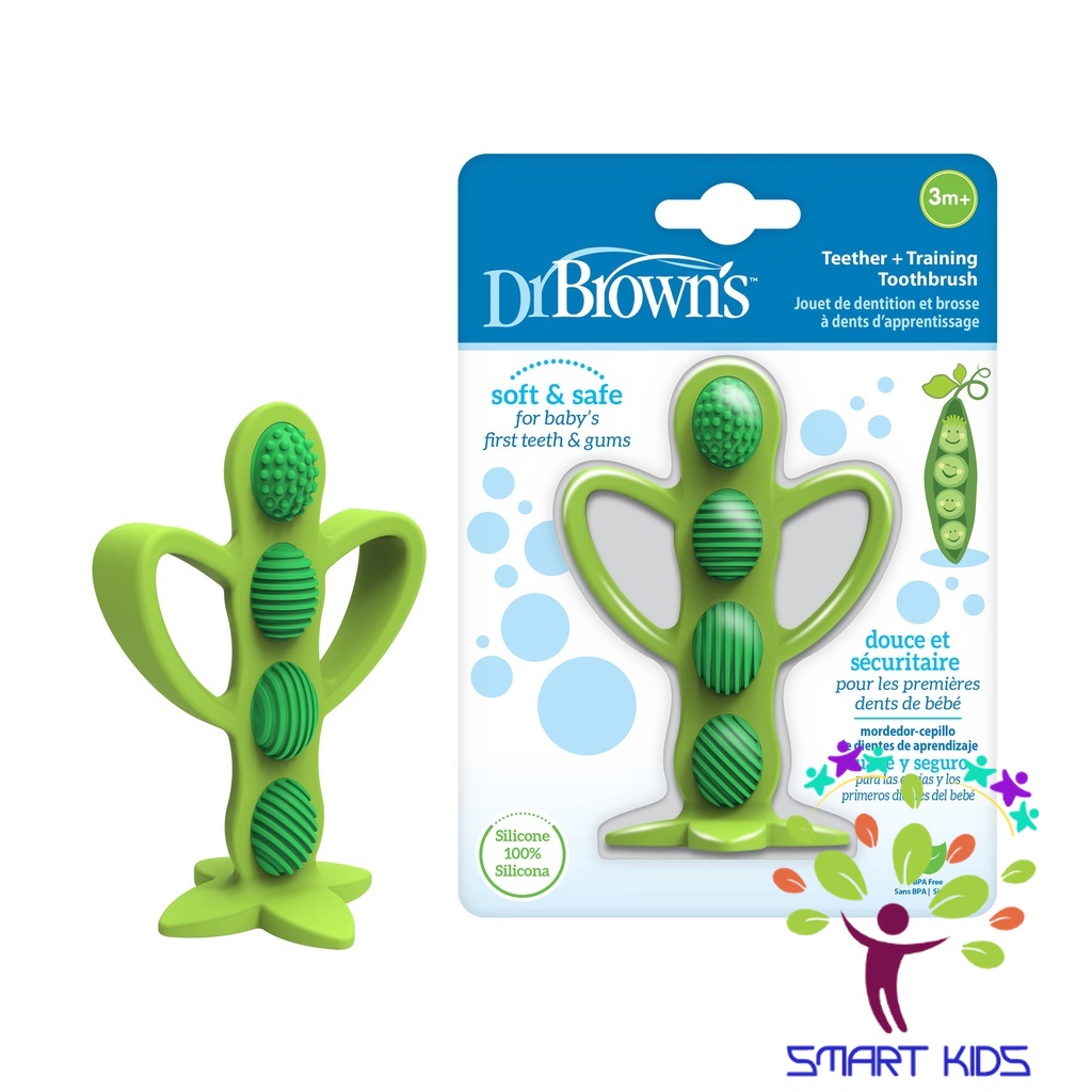 Gặm nướu + bàn chải đánh răng Dr Brown’s 2 trong 1 100% silicone – Đậu Xanh Peapod