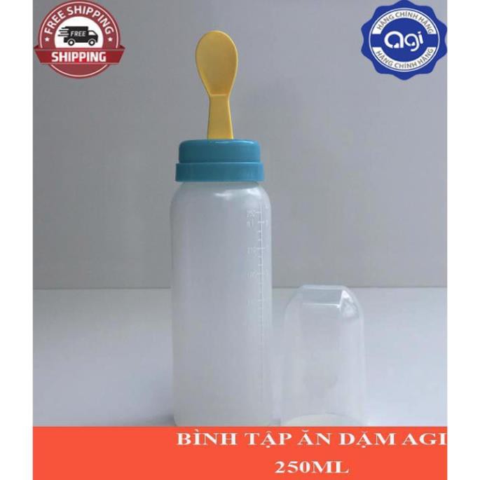 Bình thìa tập ăn dặm Agi 250ml silicon mềm không làm đau miệng bé khi ăn uống