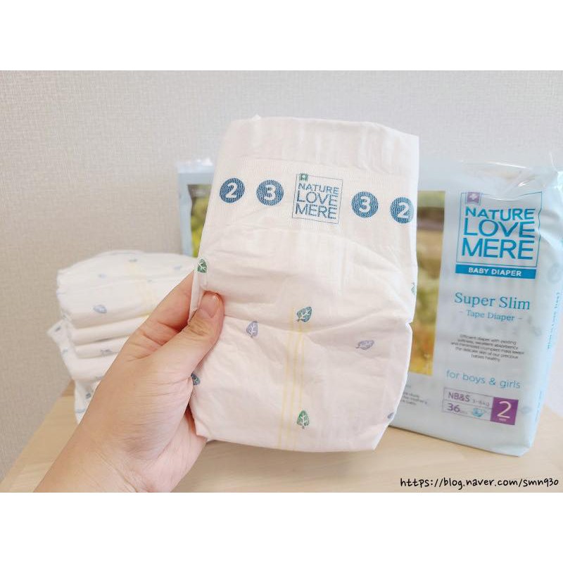 Tã/ Bỉm dán Super Slim Nature Love Mere túi S36/ M32/ L28/ XL24