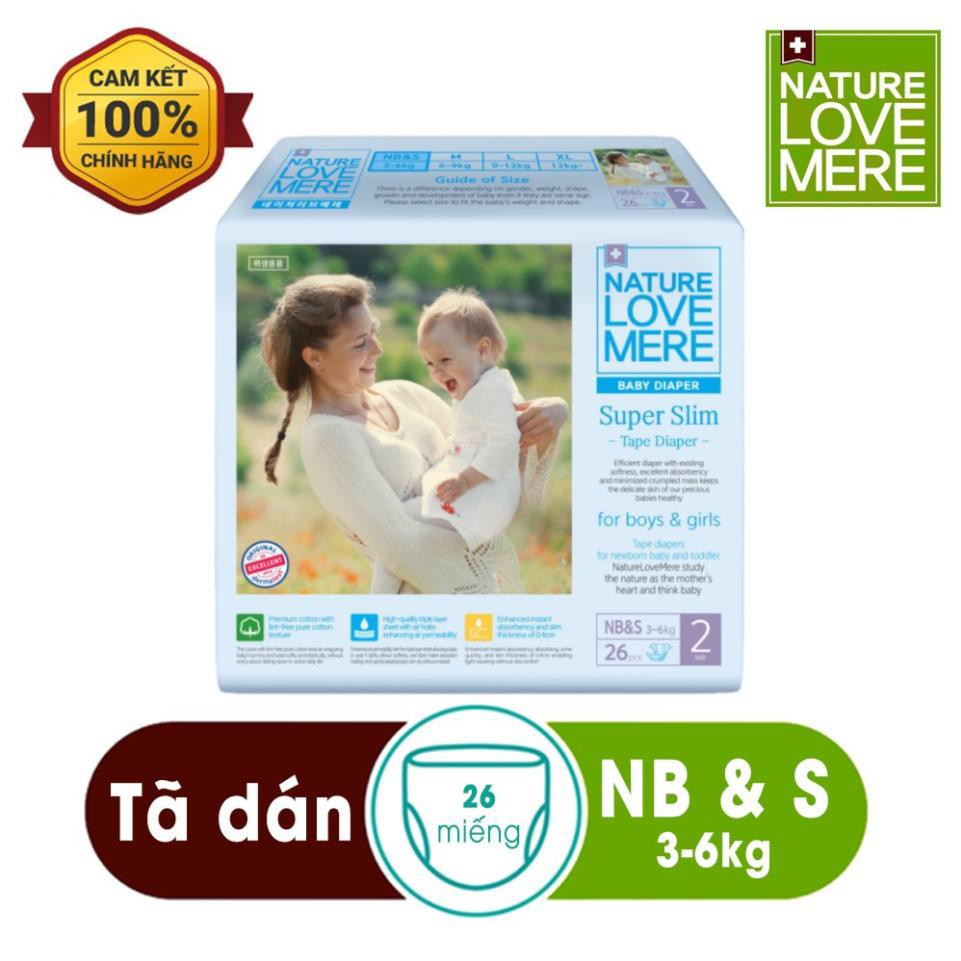 Tã/ Bỉm dán Super Slim Nature Love Mere túi S36/ M32/ L28/ XL24