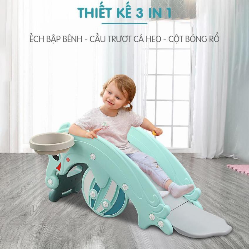 Cầu trượt bập bênh cá heo 3in1-cầu trượt- bập bênh- bóng rổ mẫu mới