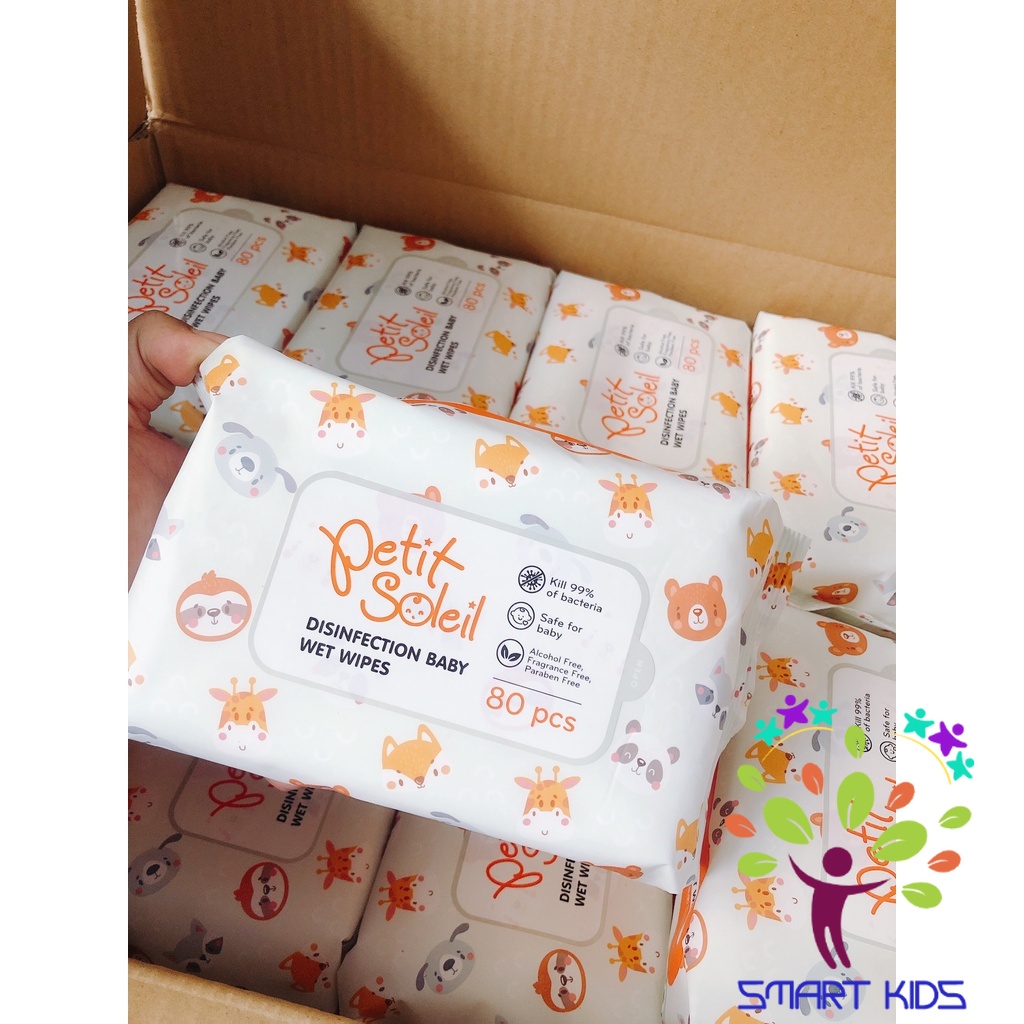 Giấy ướt cao cấp Petit Soleil 80 tờ không mùi , chính hãng an toàn dịu nhẹ cho làn da bé