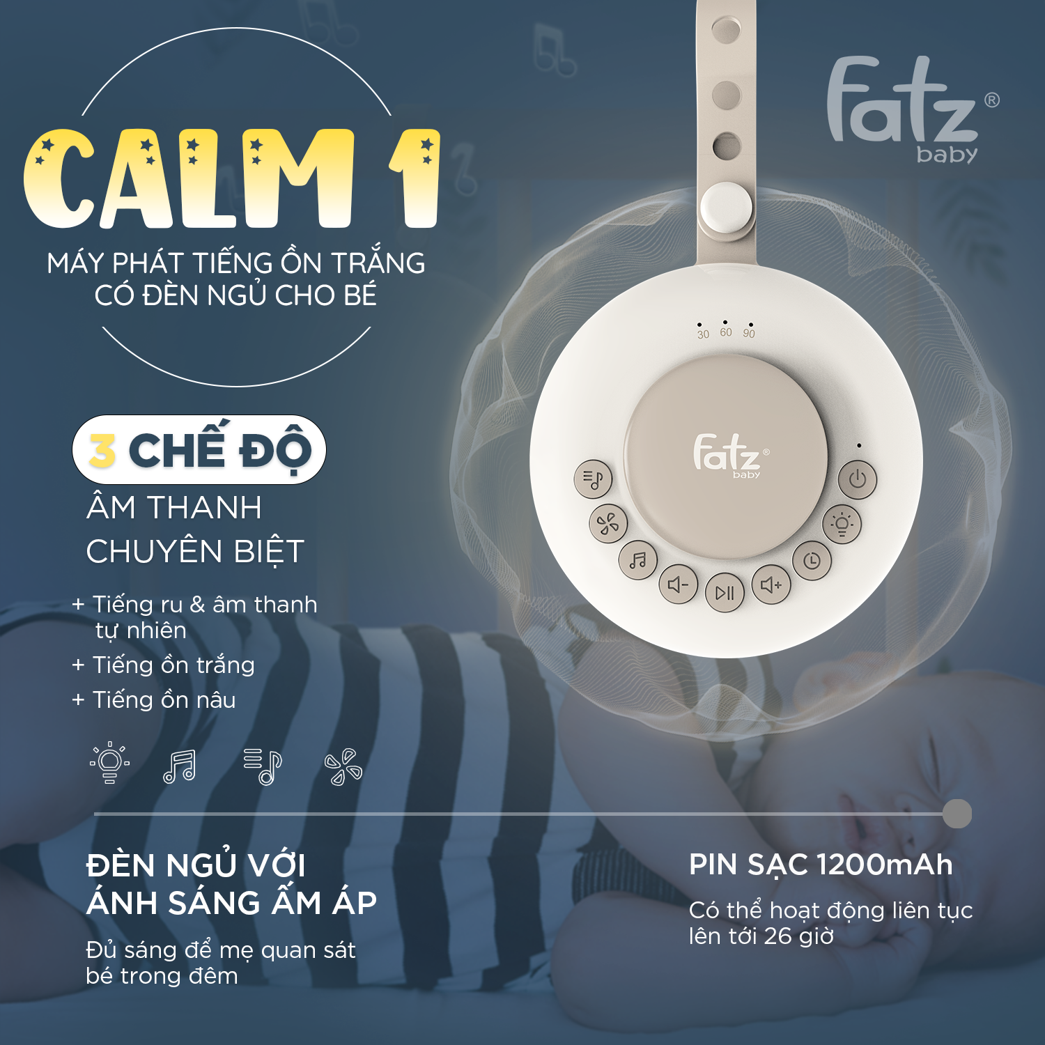 Máy phát tiếng ồn trắng có đèn ngủ cho bé fatz baby Calm 1 FB8810SJ