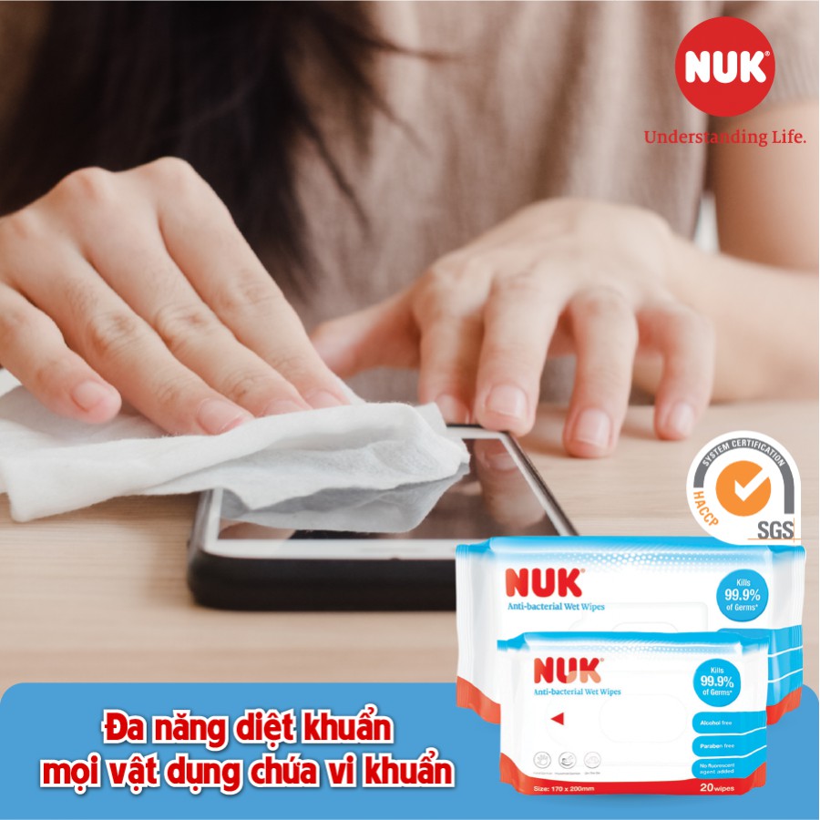 Khăn Ướt Diệt Khuẩn Nuk Không Chứa Cồn 20tờ