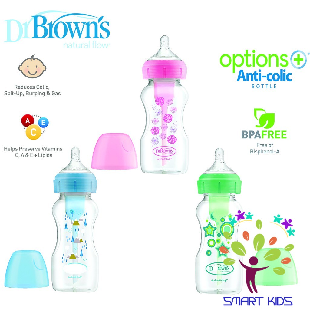 Bình sữa cổ rộng Dr.Brown's Deco 270ml nhựa PP Option Plus