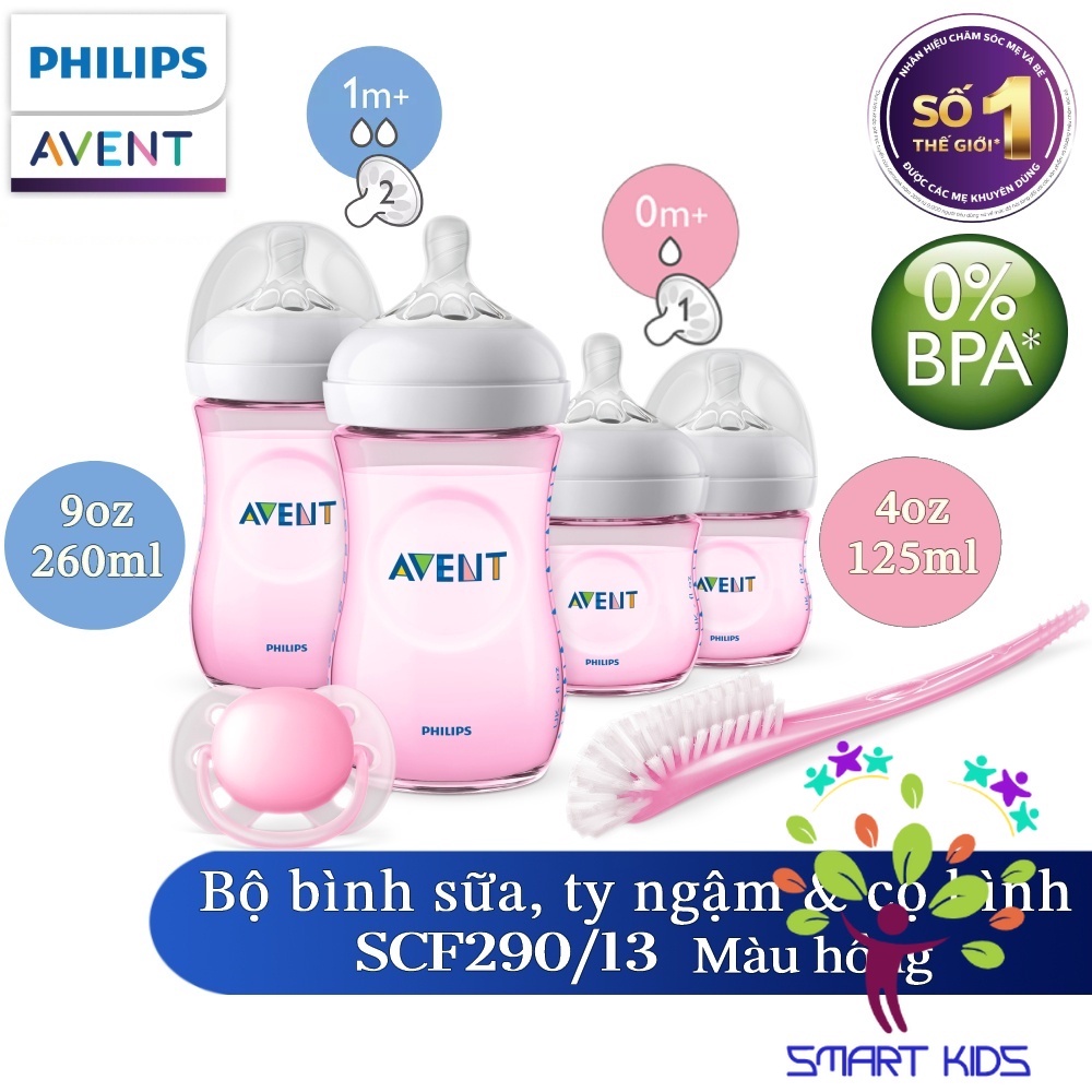 Bộ bình sữa 125ml và 260ml, ty ngậm thiết kế tự nhiên Philips Avent cho trẻ từ 0 tháng tuổi