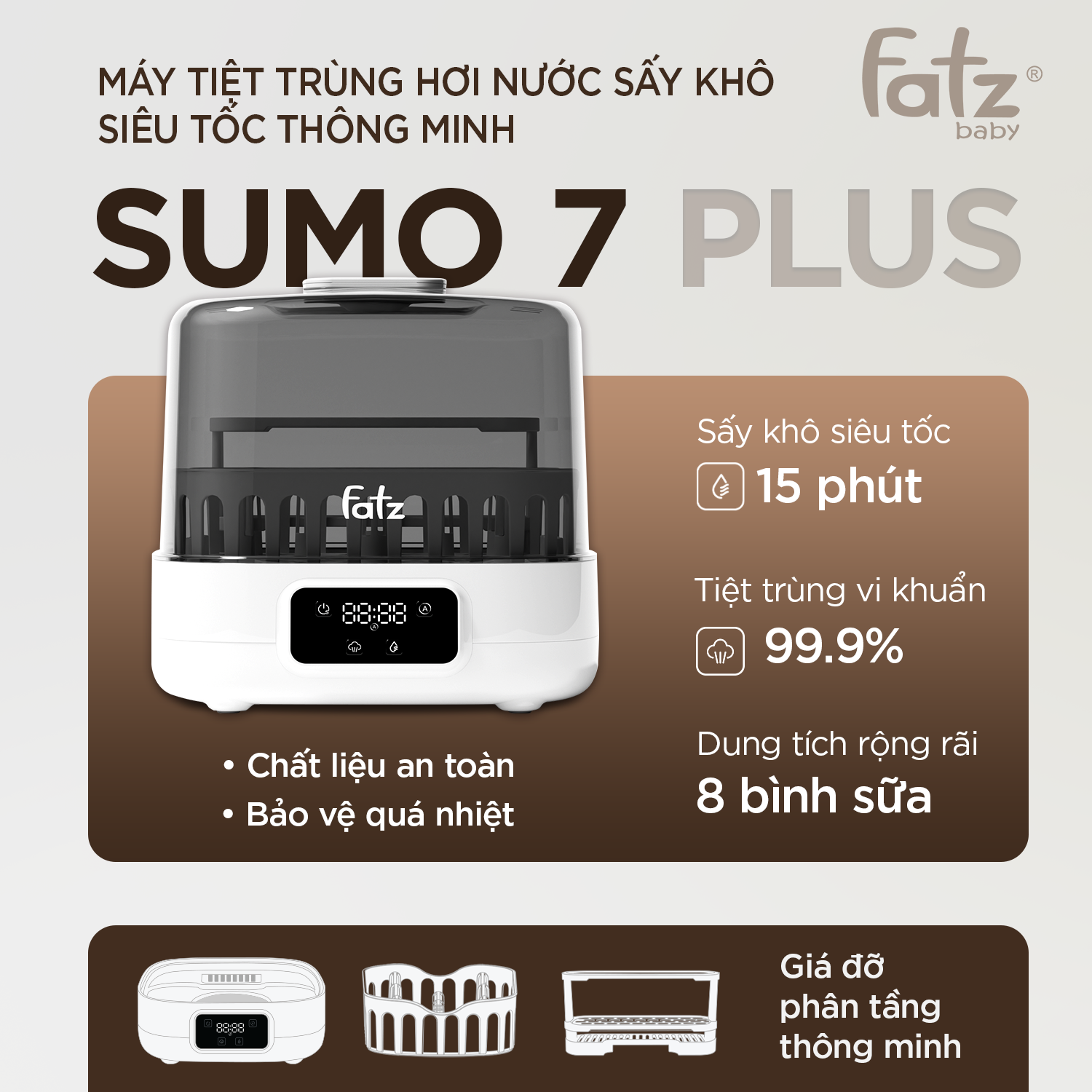 Máy Tiệt Trùng Hơi Nước Sấy Khô Siêu Tốc Thông Minh Fatz Baby Sumo 7 Plus FB4935VN