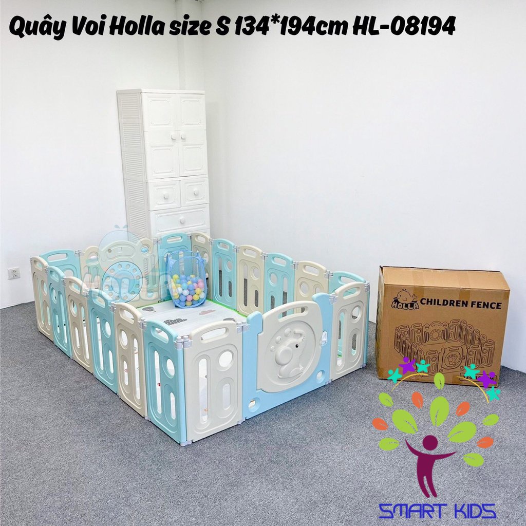 Quây Cũi Nhựa Gấp Gọn Hình Voi HOLLA Tặng Kèm Thảm Và Bóng