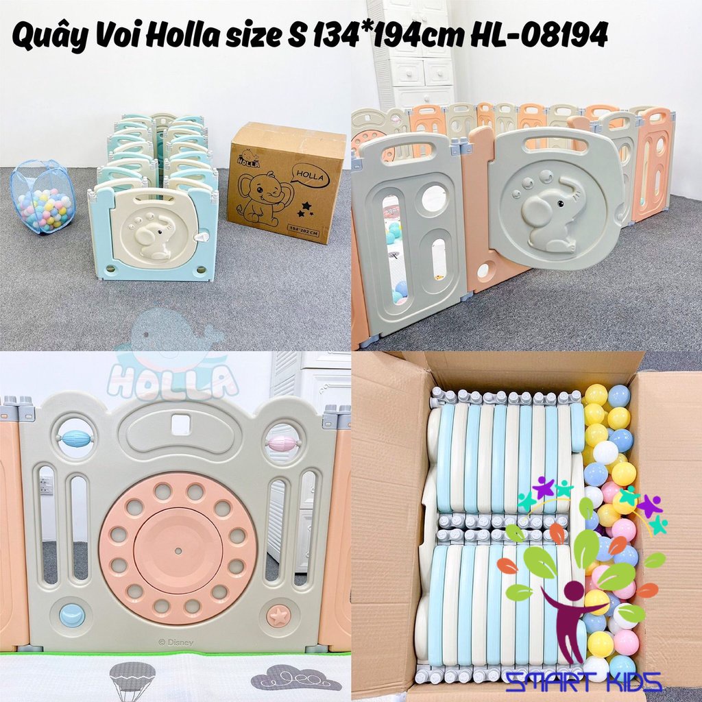 Quây Cũi Nhựa Gấp Gọn Hình Voi HOLLA Tặng Kèm Thảm Và Bóng