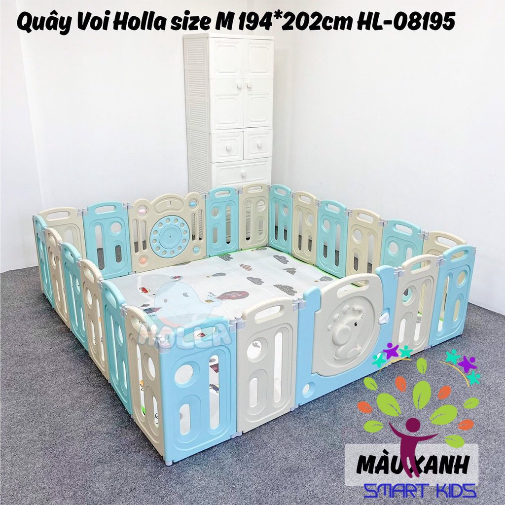 Quây Cũi Nhựa Gấp Gọn Hình Voi HOLLA Tặng Kèm Thảm Và Bóng