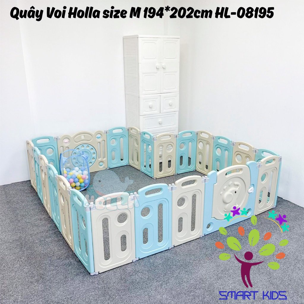 Quây Cũi Nhựa Gấp Gọn Hình Voi HOLLA Tặng Kèm Thảm Và Bóng