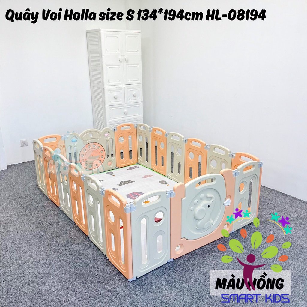 Quây Cũi Nhựa Gấp Gọn Hình Voi HOLLA Tặng Kèm Thảm Và Bóng
