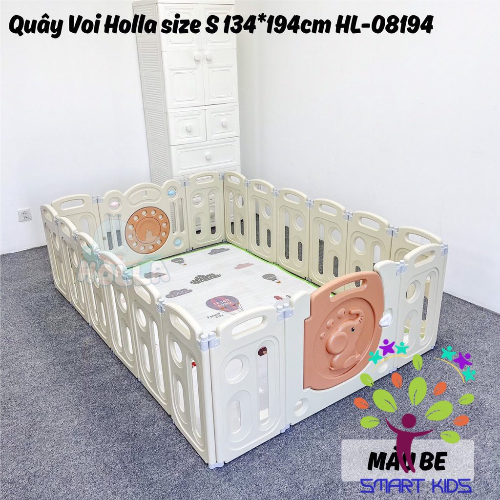 Quây Cũi Nhựa Gấp Gọn Hình Voi HOLLA Tặng Kèm Thảm Và Bóng