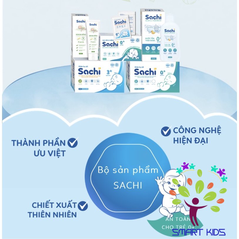 Khăn hạ sốt thảo dược Sachi dịu nhẹ, giúp hạ nhiệt, giảm sốt, làm mát da, an toàn cho trẻ sơ sinh từ 0 tháng tuổi