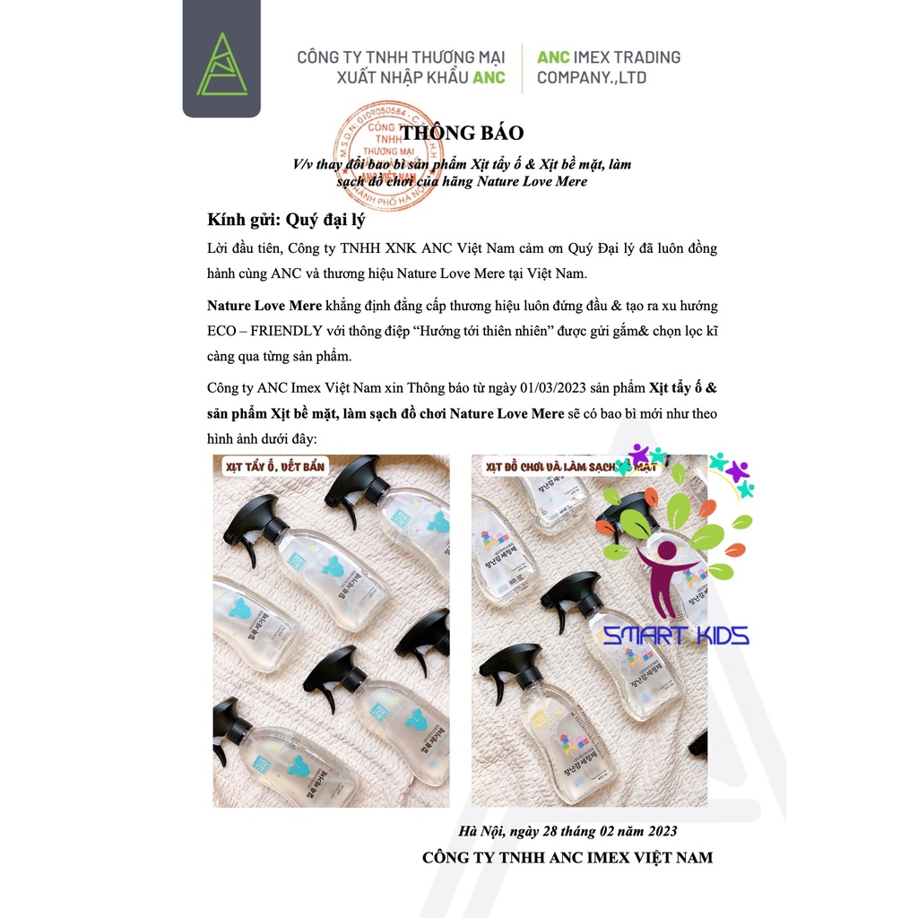 Bình xịt tẩy vết ố đồ ăn Nature Love Mere 400ml