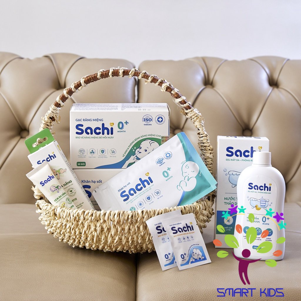 Gạc rỡ lưỡi cho bé Sachi 0+ kháng khuẩn, chống nấm bảo vệ lưỡi, nướu răng miệng cho trẻ - Hộp 30 gói