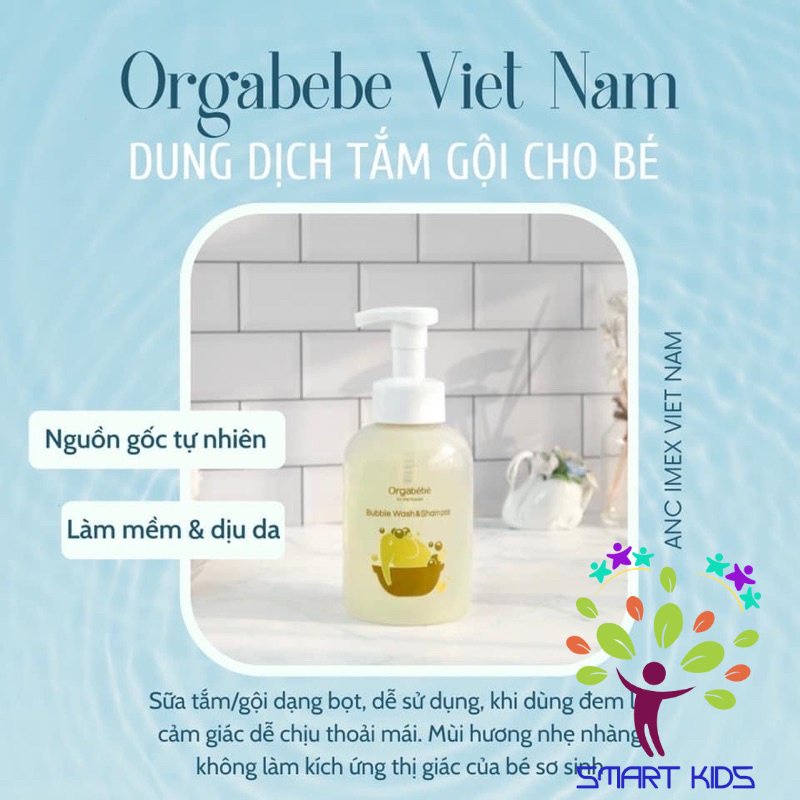 Dung dịch tắm gội Orgabébé 500ml giúp làm sạch tóc và cơ thể bé
