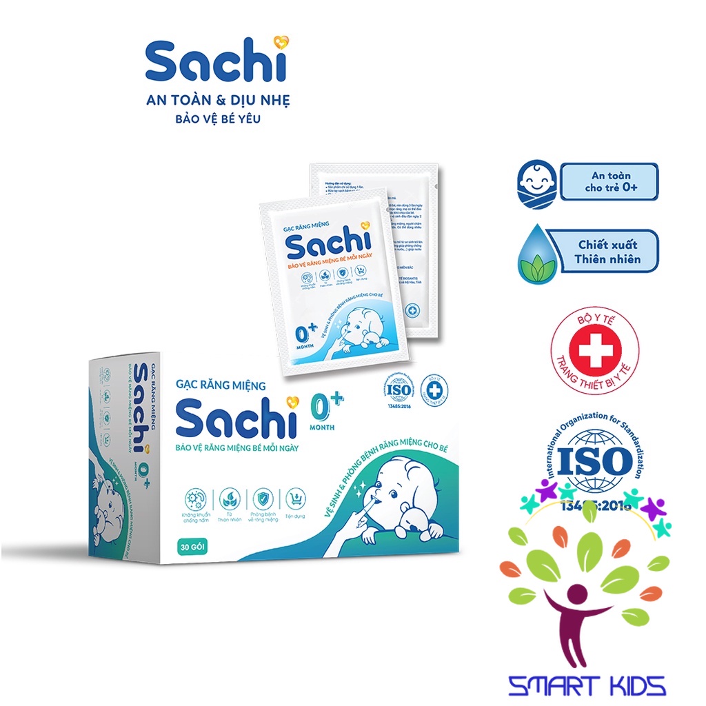 Gạc rỡ lưỡi cho bé Sachi 0+ kháng khuẩn, chống nấm bảo vệ lưỡi, nướu răng miệng cho trẻ - Hộp 30 gói