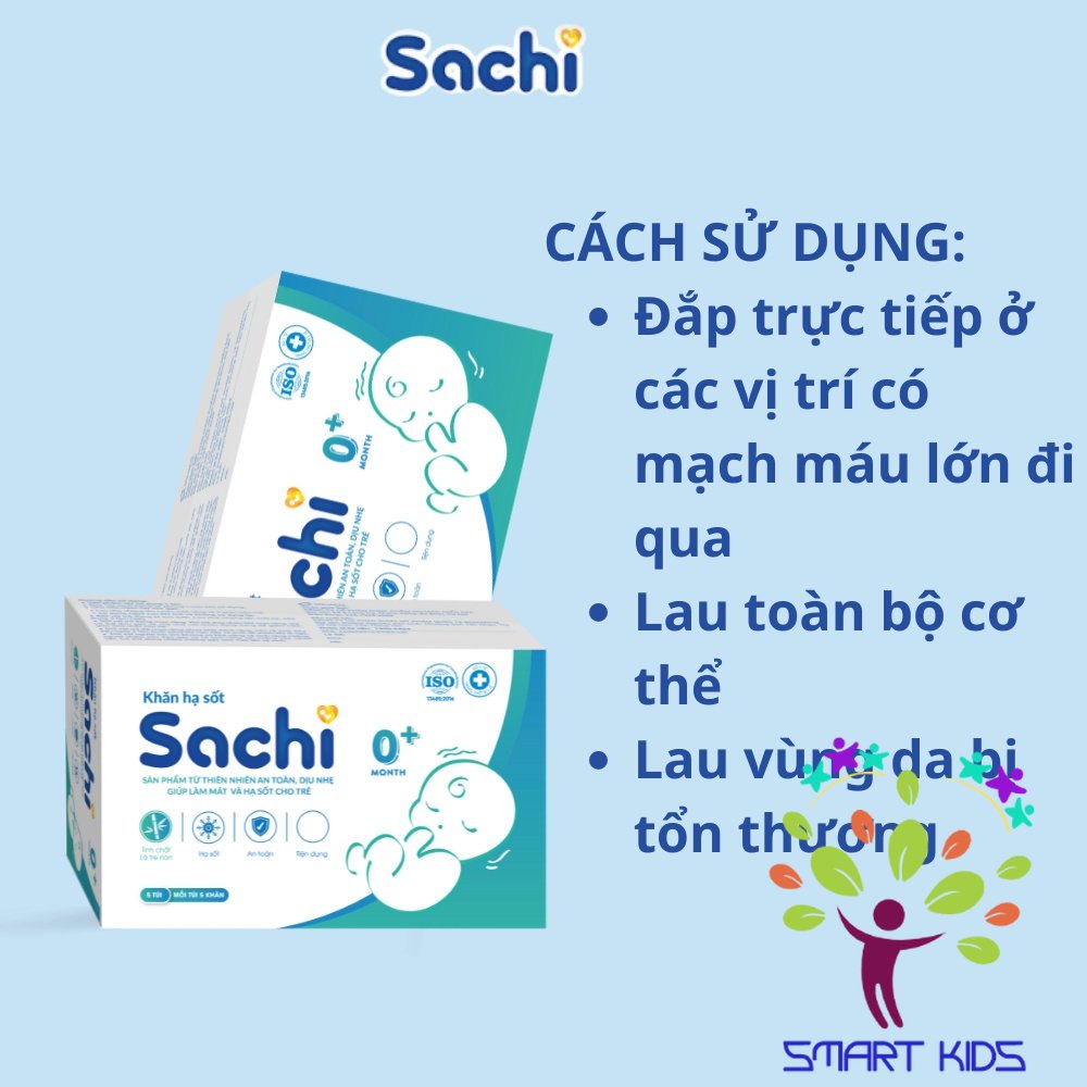 Khăn hạ sốt thảo dược Sachi dịu nhẹ, giúp hạ nhiệt, giảm sốt, làm mát da, an toàn cho trẻ sơ sinh từ 0 tháng tuổi