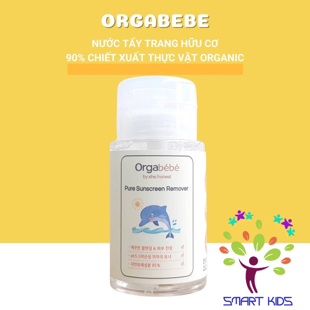 Nước tẩy trang kem chống nắng hữu cơ ORGABÉBÉ cho bé 3m+ dung dịch làm sạch kem chống nắng trên da trẻ em 150ml
