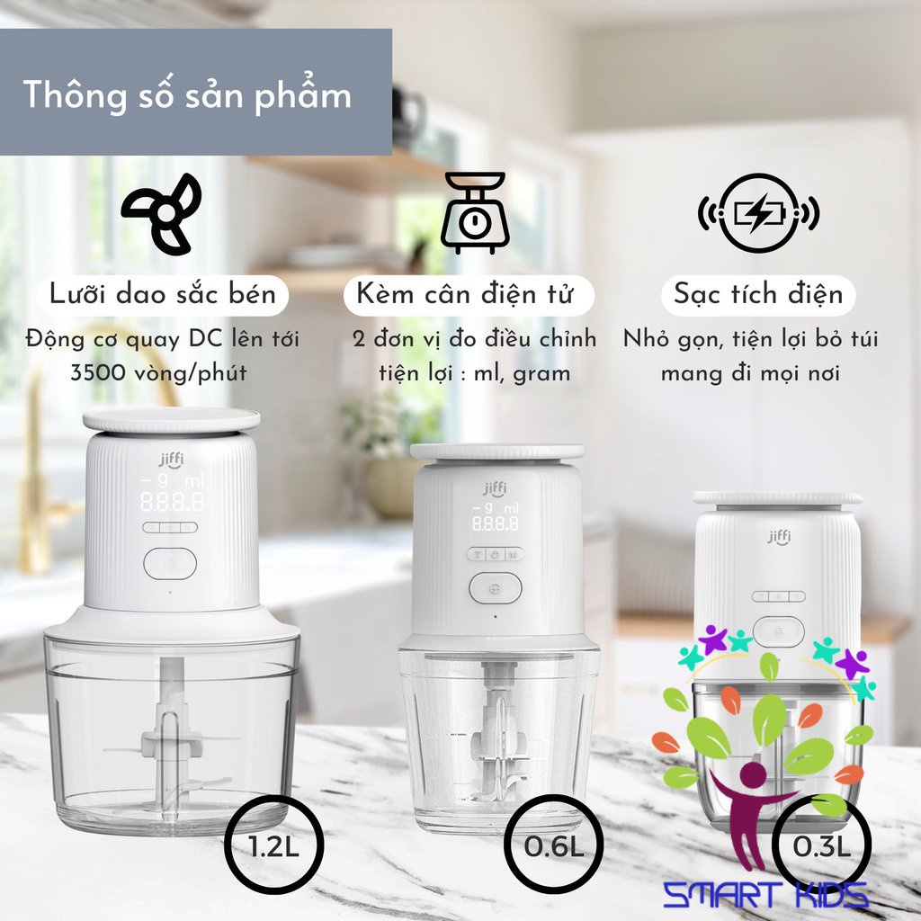 Máy Xay Jiffi đa Năng Không Dây Kèm Cân điện Tử Thông Minh
