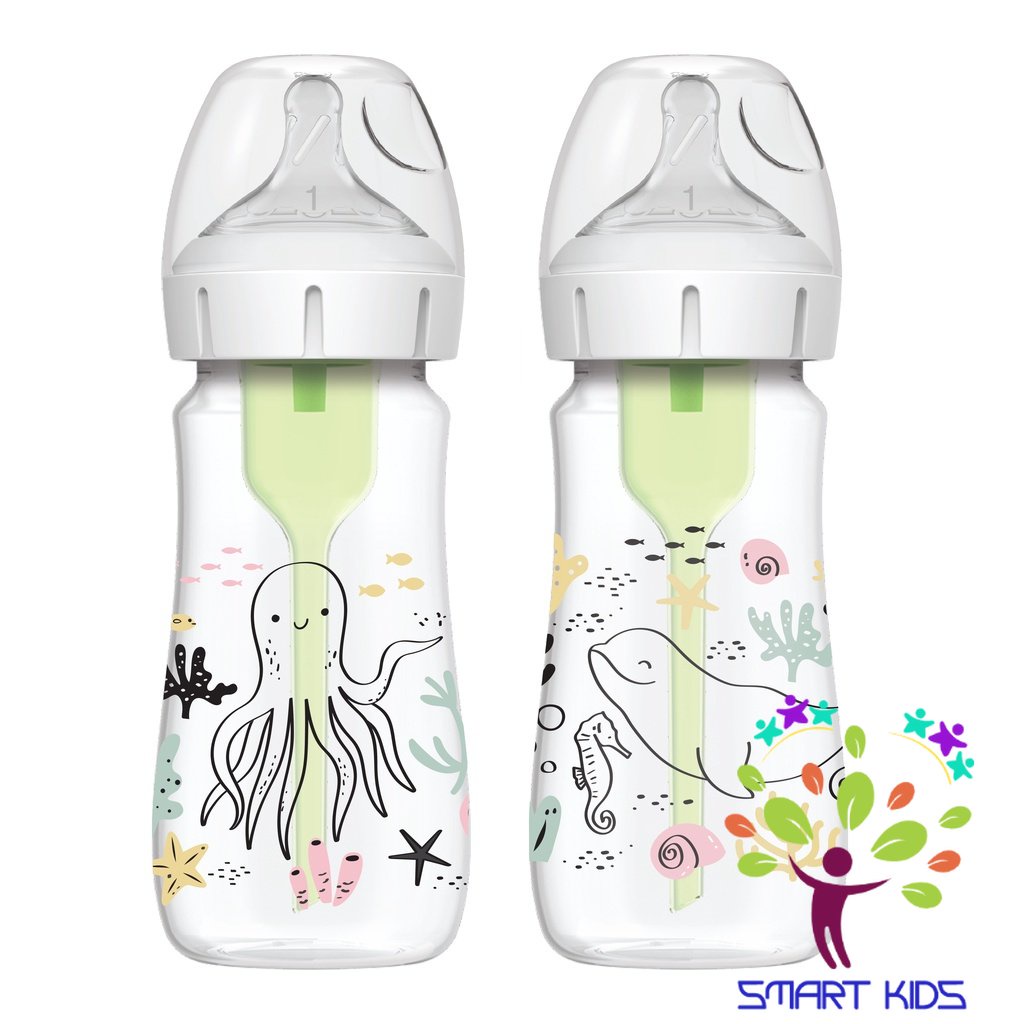 Bộ 2 bình cổ rộng hoạ tiết Dr brown's Options Plus dung tích 150ml/270ml phiên bản mới nhất