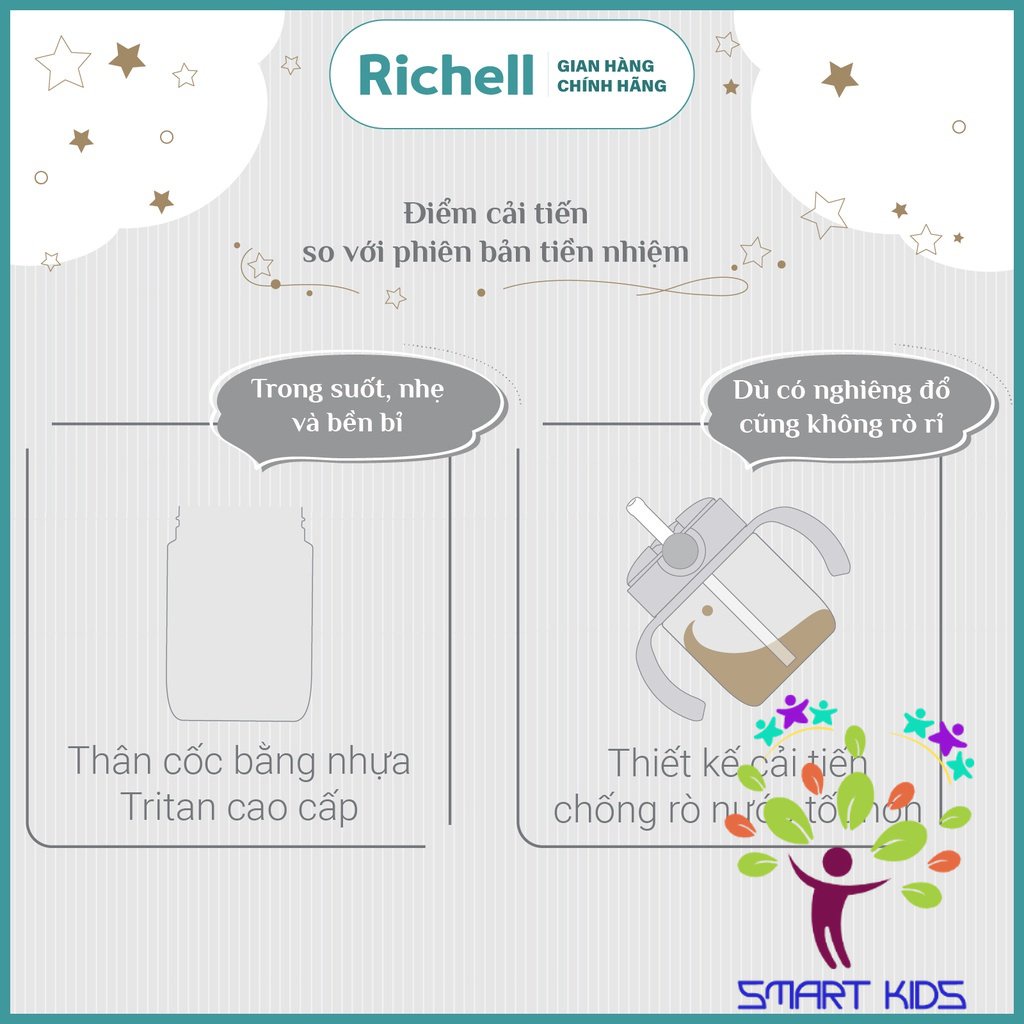 Bộ bình ống hút và nắp uống trực tiếp AXSTARS Richell Nhật Bản