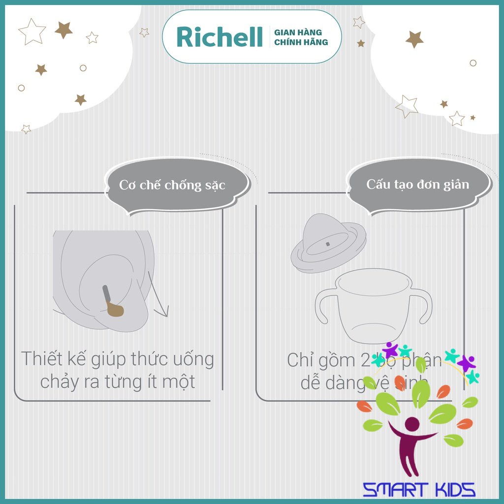Cốc tập uống trực tiếp AXSTARS Richell Nhật Bản chống sặc cho bé từ 7 tháng