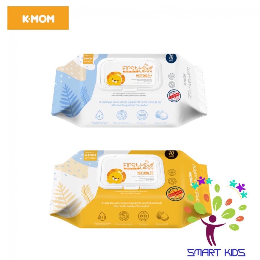 KHĂN ƯỚT CAO CẤP K-MOM HÀN QUỐC VÂN NỔI CÓ NẮP 70 tờ