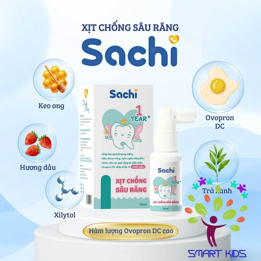 Xịt Chống Sâu Răng Cho Bé Sachi Ngăn Ngừa Mảng Bám Giảm Hôi Miệng, Mang Lại Hơi Thở Thơm Mát Chai 30ml