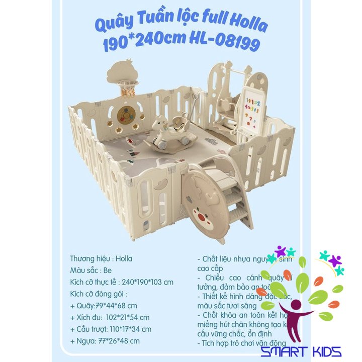 Quây Tuần Lộc Holla - Quây Full gồm Quây,xích đu,cầu trượt,ngựa HL-08199