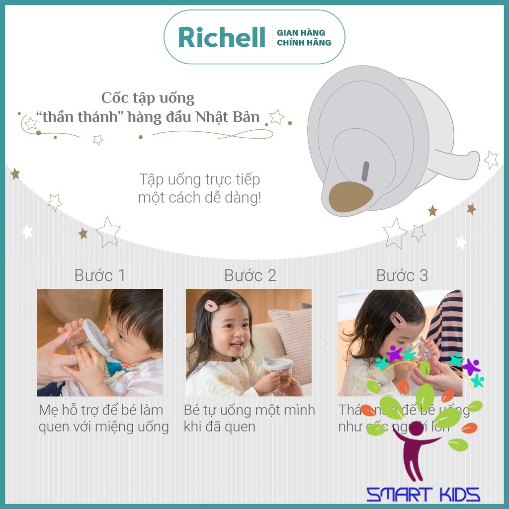 Cốc tập uống trực tiếp AXSTARS Richell Nhật Bản chống sặc cho bé từ 7 tháng