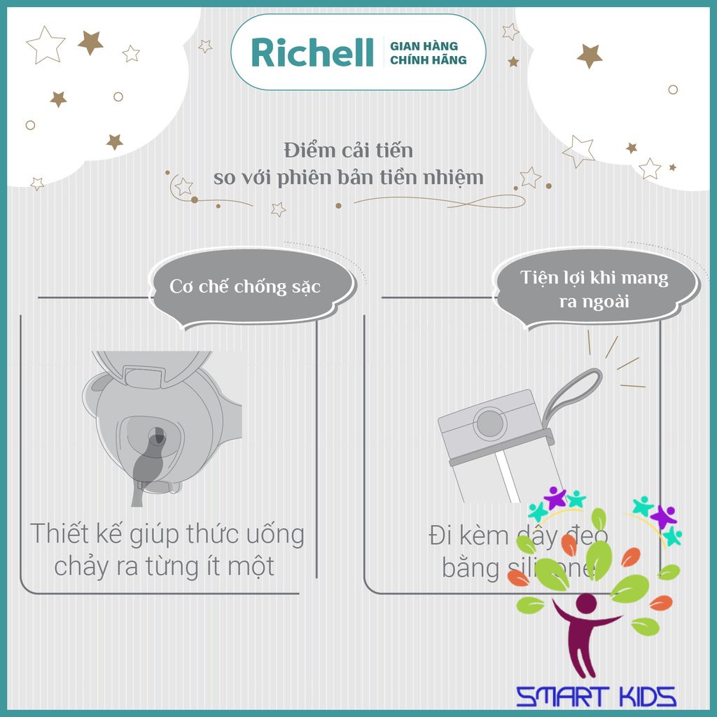 Bộ bình ống hút và nắp uống trực tiếp AXSTARS Richell Nhật Bản