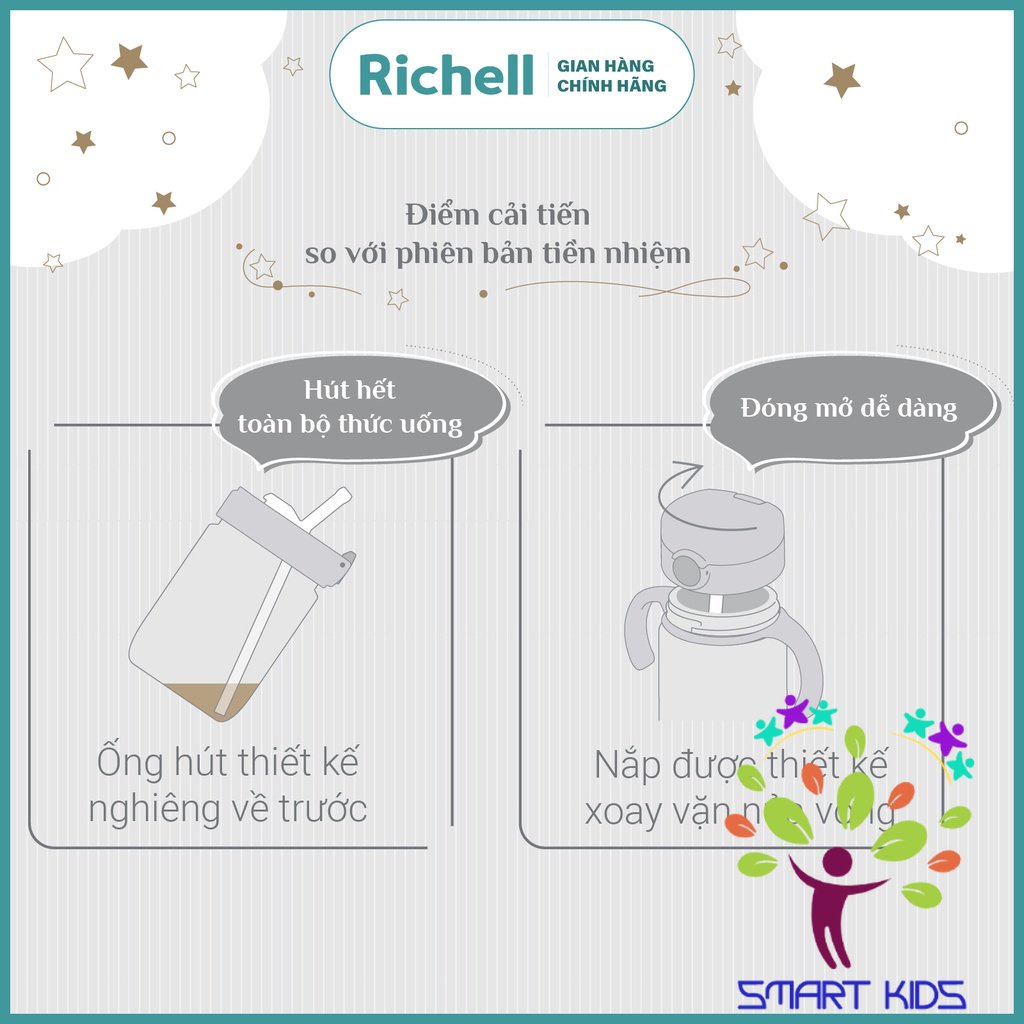 Bộ bình ống hút và nắp uống trực tiếp AXSTARS Richell Nhật Bản